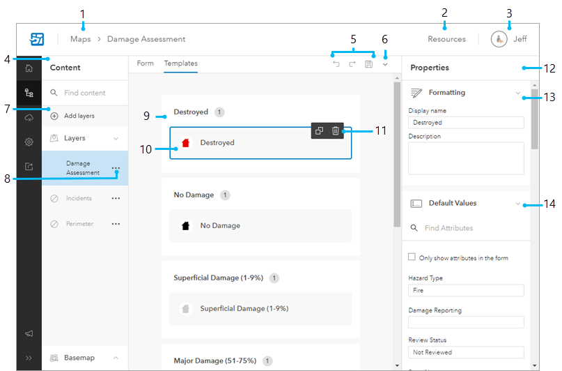 Content page showing feature templates Content page showing feature templates